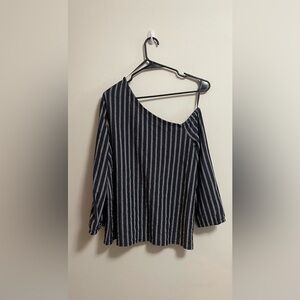 Banana Republic - Black and White Stripe A-Symmetrical Off the Shoulder - Medium